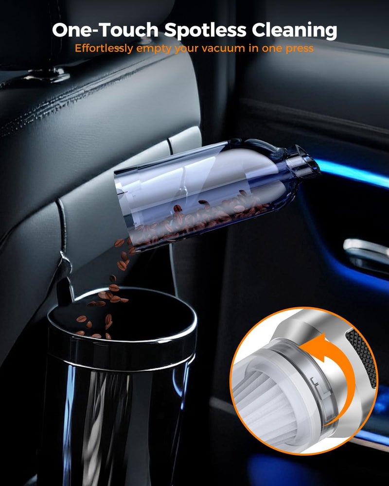 VNOST Car Vacuum,3 Suction Modes,Portable Mini Cordless Cleaner with 24000pa Suction Power,Type-C Charge,Handheld Vacuum for Home,Car,Birthday Gifts for Men Dad Husband (Starlight Bright Silver) - Image 5